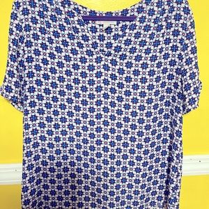 White, Red and Blue Pattern Blouse